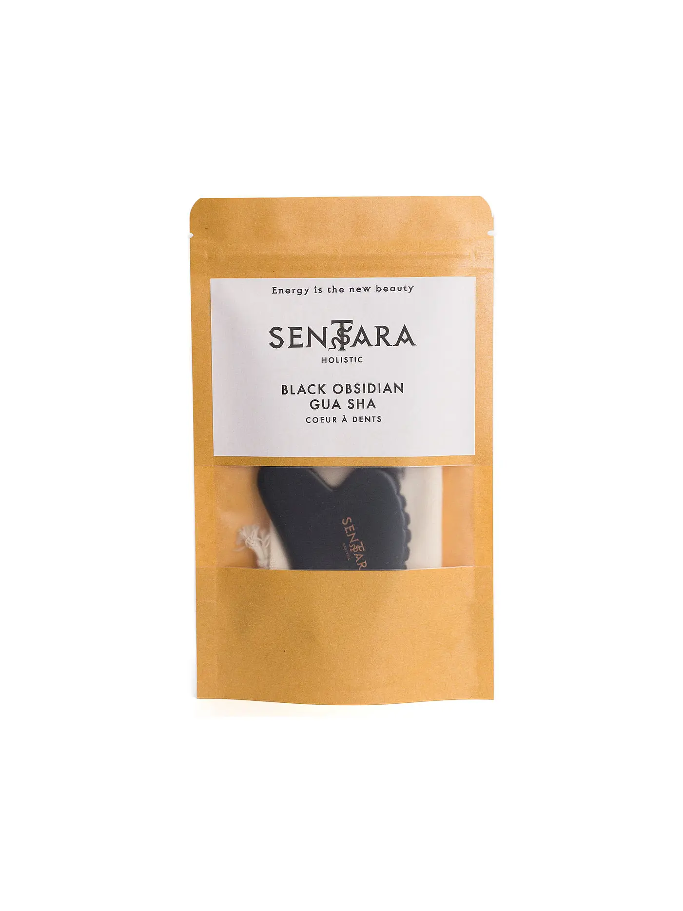 SENTARA | Massagestein - Gua Sha Herz mit Zähnen Schwarz | 